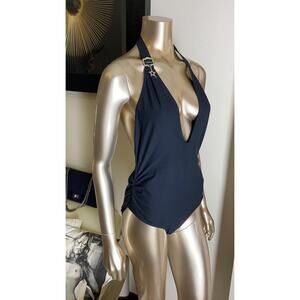 Christian Dior Black Silver Logo Star One-Piece Swimsuit IT40